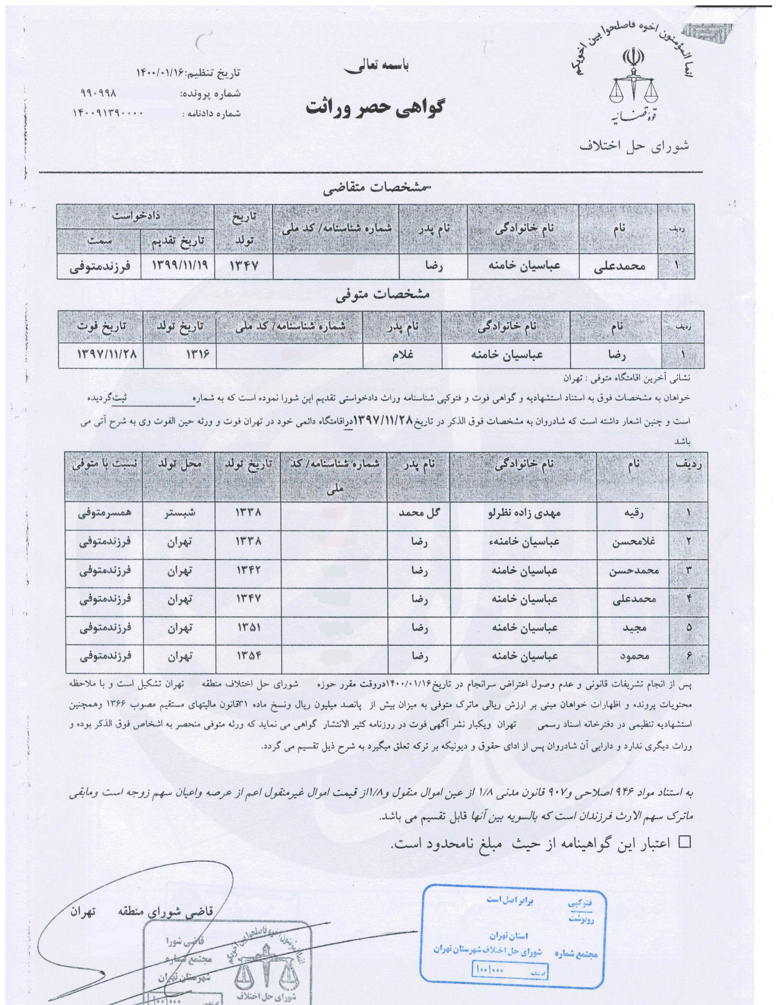   انحصار وراثت 