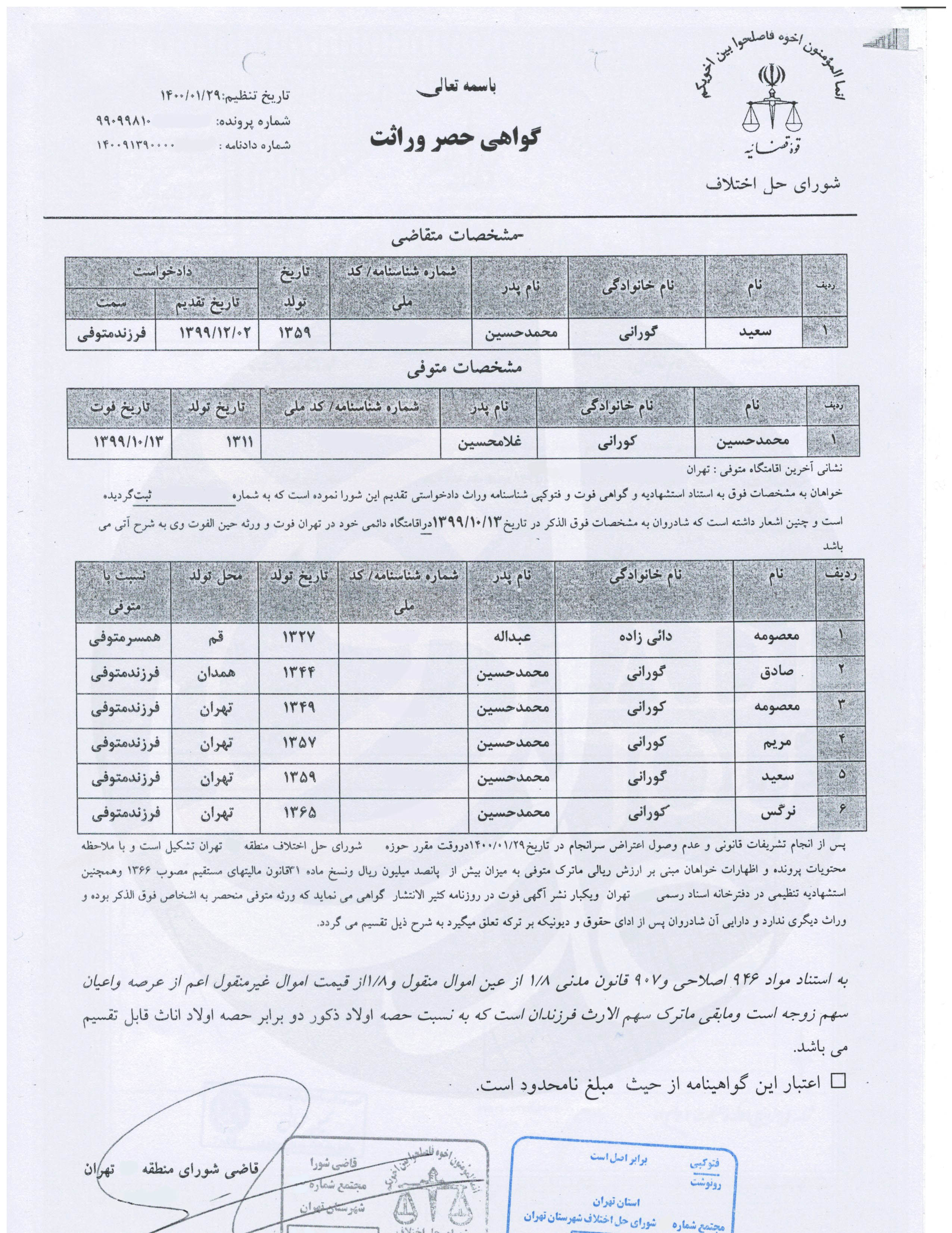   انحصار وراثت 